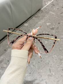 1 Pair Women's Metal Frame Glasses, College Style Cute Decorative Non-Prescription Glasses - Multicolor - View 2