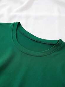 Camisetas ligeras con estampados florales y de letras a la moda, camiseta casual de manga corta y cuello redondo, ropa de mujer, ropa de mujer de talla estándar, 100% algodón, opción popular. - Verde - Ver 3