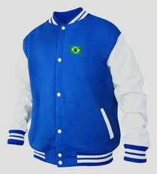 Sweatshirt Or Sweatshirt, Long-Sleeved, High-Neck, Unisex (For Men Or Women) For The 2026 World Cup. Features A Brazil Print, Buttons, And Pocket Details For A Winter Look. - 藍白色 - 查看 2
