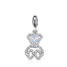 Mặt dây chuyền hình nơ và trái tim lấp lánh đính đá Cubic Zirconia, phù hợp với vòng tay charm kiểu Châu Âu, trang sức xếp lớp thanh lịch để đeo hàng ngày, quà tặng sinh nhật, kỷ niệm, ngày Valentine. - Bạc - Xem 4