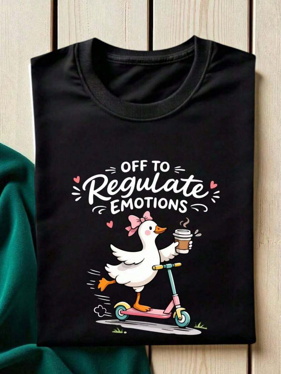 Camiseta "Vaya a regular las emociones", Camiseta "Ganso tonto", Camiseta de salud mental, Camiseta de terapeuta, Regalo para consejero, Camiseta divertida de profesor "Ganso" SH-109 - Negro - Ver 1