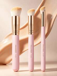 MAANGE 3 Stück professionelles Make-up Pinsel Set, inklusive Foundation Pinsel, Concealer Pinsel, Highlighter Pinsel, Konturpinsel, aus weichem Fasermaterial gefertigt, praktisch für die Reise - Babypink - Übersicht 7