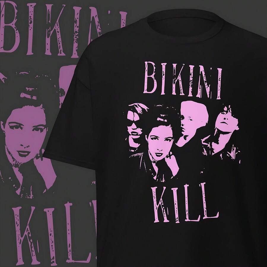 Bikini Kill T-Shirt Punk Band Merch Vintage Punk Clothing - Black - View 1