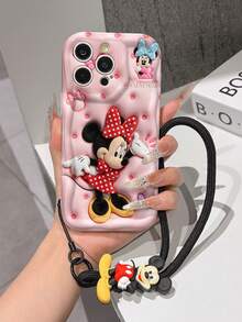 This Disney Mickey Mouse Lanyard Phone Case Is Fully Covered In TPU Material. It's Shockproof, Lightweight, And Compatible With IPhone17/16/11/13/15/15 Plus/15 Pro/15 Pro Max/12/14 Pro Max/11 Pro Max/12 Pro/12 Pro Max/13. This Phone Case Makes A Popular Birthday Gift Or Business Gift; It's Durable, Stain- And Fingerprint Resistant, And Suitable For Both Men And Women. The Set Also Includes A Mickey Mouse Phone Case And A Mickey Mouse Plush Bracelet. It's A Perfect Gift For Friends And Family. This Stylish Phone Case Is Fun, Lightweight, And Durable. IPhone17 Pro Max Phone Case, Minnie Mouse Phone Case. - 白色 - 查看 2