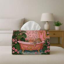1pc French Retro Floral Fabric Tissue Box Cover, Waterproof Dustproof Durable Foldable Tissue Paper Holder, Soft Cream Farmhouse Style Napkin Box, Suitable For Multiple Scenes Home Decor - Multicolor - View 6