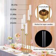 2pcs Gold Candle Holder,39.4'' Tall Candelabra For Wedding Tables Centerpieces,Gold Candlesticks Holder With Acrylic Lampshade For Birthday Party Housewarming Gift Fireplace Dinner Decor Mother's Day Decorations - 金子 - 查看 4