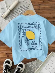 Nueva Camiseta con Estampado de Limones Italianos para Mujer 2026, Primavera/Verano, Diseño Vintage, Blusa Blanca Casual para Mujer - azul cielo - Ver 3