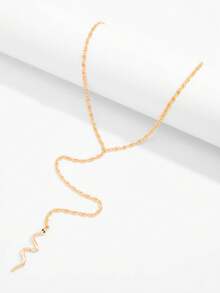 1pc Personalized Fashion Minimalist Snake Chain DIY Adjustable Length Tassel Y-Shaped Necklace Suitable For Women's Daily, Vacation And Party Wear - Gold - View 3