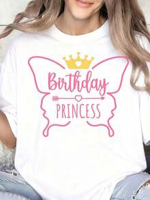 Women's T-Shirt, Princess Birthday T-Shirt For Girls, Children's Birthday Party Outfit, Pink Crown Design, Cute Princess Themed Outfit, Gift To Celebrate A Special Day For Little Princesses - 白色 - 查看 1