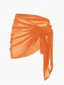 Falda pareo de malla de color sólido, perfecta para vacaciones en la playa. - Naranja - Ver 3