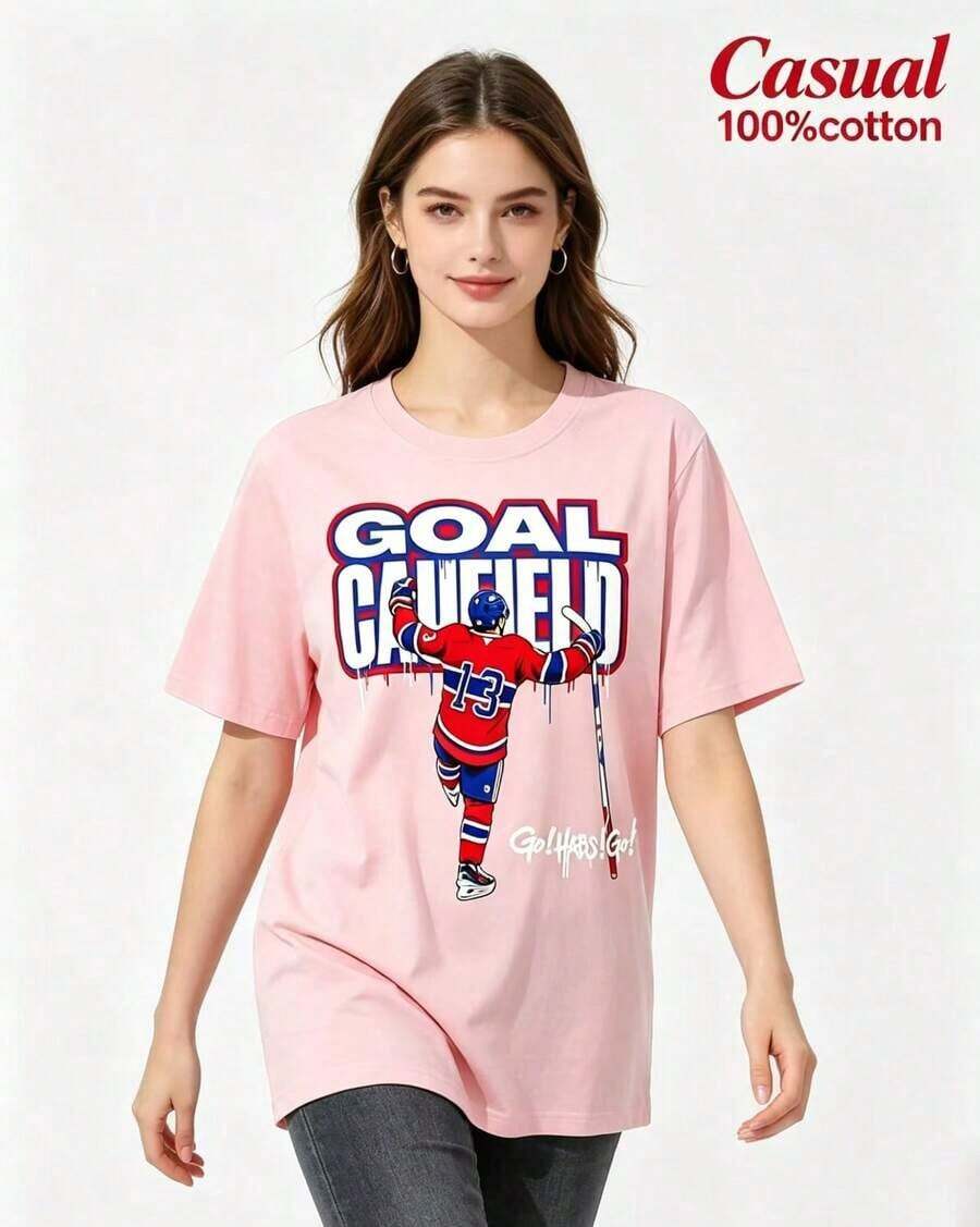 Cole Field Goal Caufield Go Habs Go Women's Modern Cut Printed T-Shirt, Soft Casual Sportswear For Men And Women, 100% Cotton - 粉色 - 查看 1
