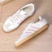 SAMBA OG W Women's Shoes - Adidas Style T-Toe Shoes - Casual Sports Sneakers - White/Pink/Gray - View 3
