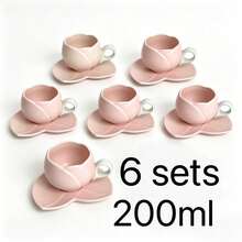 Juego de 1 o 6 tazas de café y platos de cerámica hechos a mano, aptos para microondas y lavavajillas; ideales para espresso y café árabe. Tazas de café estilo saudí, perfectas para la hora del té, cafeterías y la cocina – El regalo ideal - Multicolor - Ver 23