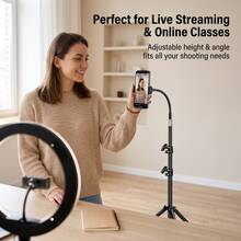 Tripod Lantai 160cm yang Dapat Diatur Ketinggiannya untuk Ponsel, Dilengkapi Leher Angsa Fleksibel, Rotasi 360°, Tinggi Dapat Diatur, Tripod Stabil untuk Live Streaming, Vlogging, Perekaman Video, Video Memasak, Selfie, Kompatibel dengan Ponsel Pintar 2,48 - 3,54 Inci - View 3
