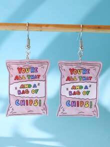 1 Pair Creative Funny Unique Exquisite Cute Cartoon Slogan Pearl Acrylic Dangle Earrings, Suitable For Women's Daily Outfit, Festivals And Parties - Multicolor - View 2