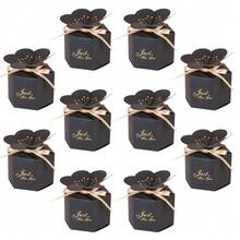 10Pcs Petal Shaped Wedding Candy Boxes Hexagonal Floral Gold Stamping Paper Gift Boxes With Ribbon Just For You Printed Party Favor Boxes For Wedding, Bridal Shower Birthday Valentine's Day Decoration - Petal Box - View 15