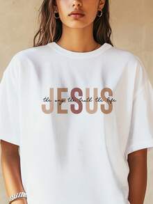 Disponible en colores marrón y negro: Camiseta holgada de manga corta de color sólido "El Camino de la Verdad y la Vida" de 180 g, camiseta de fe de talla grande para verano, adecuada para la iglesia y el coro femenino religioso, reuniones de misioneros, campamentos de verano de evangelismo, Pentecostés, Estados Unidos. - Blanco - Ver 1