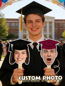 Custom Personalized Graduation Face Cutouts On Sticks, Custom Graduation Bachelor's Cap Photo Fan, Class Of 2026 Grad Photo Booth Props, Congrats Grad Fans Grad Party Favors, DIY Photo Frame For Graduation Party Souvenirs,Customized Gift, Graduation, Graduation Gift, Graduation Decor, Customizable Item, Party Favor, Essential For Graduation Party Decoration - Multicolor - View 1