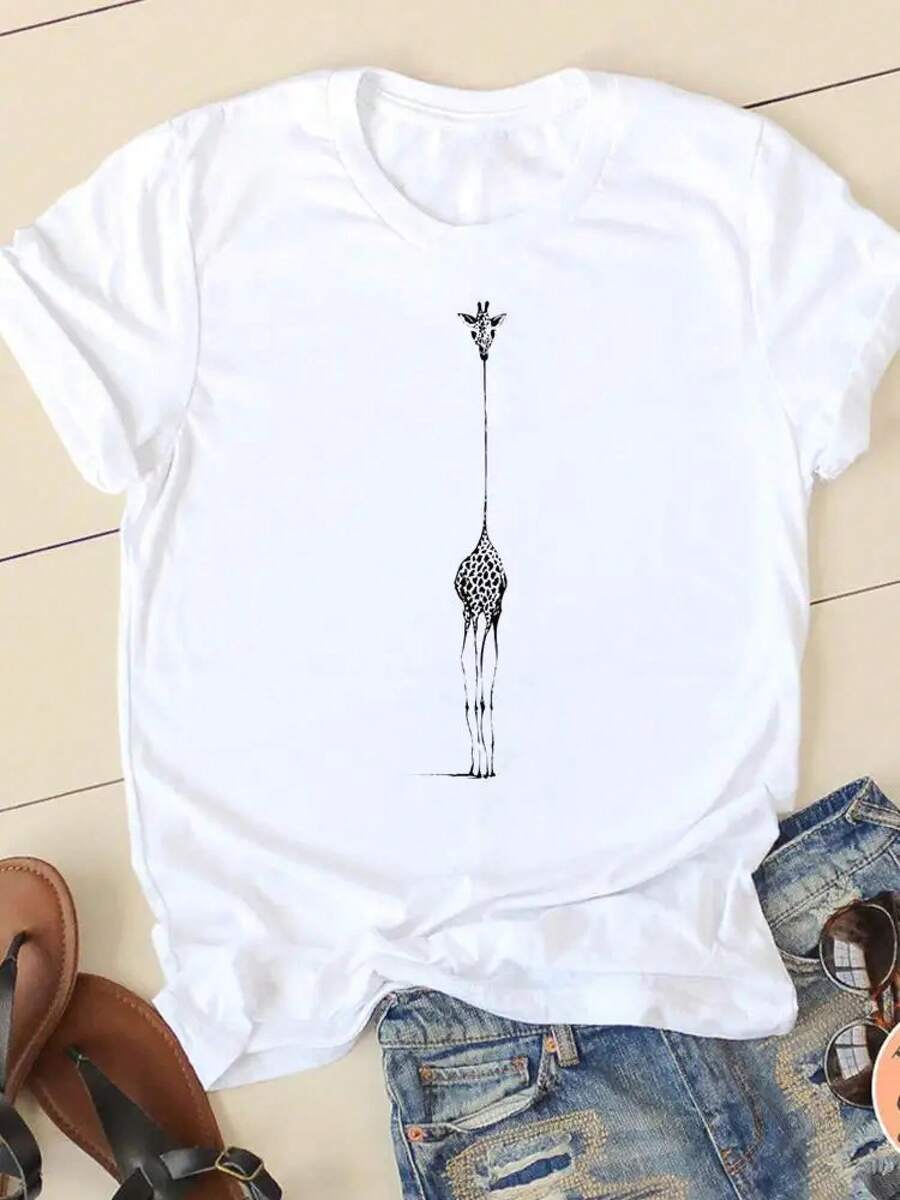 Plus Size T-Shirt In 2026, Short Sleeve T-Shirt With Love Simple Print, European And American Style, Plus Size T-Shirt, Women's Clothing. - 白色 - 查看 1