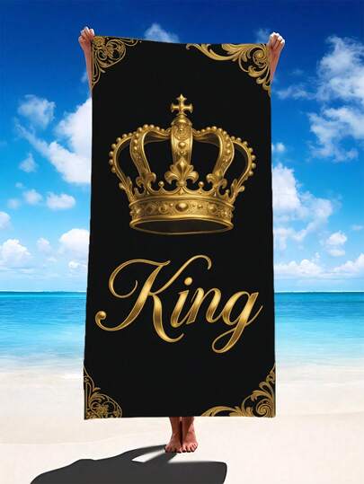 1pc Extra Large Black Gold King Crown Vintage Embossed Beach Towel - Available In Multiple Sizes. Features: Quick-Drying, Soft, Portable, Fashionable, Sand-Proof, Super Absorbent, Made Of Microfiber. Styles: Bohemian, Tropical, Vintage, Humorous, Yoga, Picnic, UV Protection. Ideal For Beach, Pool And Outdoor Activities; Essential Travel Accessory For Camping, Yoga, Gym, Sports And Swimming. Suitable For Both Men And Women.
