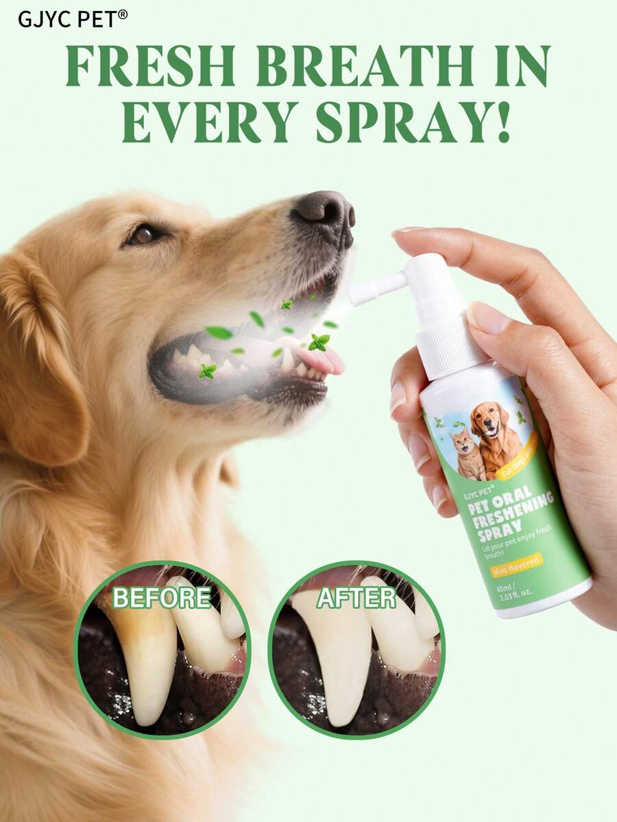 GJYC PET 2 液体盎司薄荷味宠物口腔喷雾,适用于犬猫,清新口气,护理牙齿,无酒精配方,每日使用 - 彩色 - 查看 1