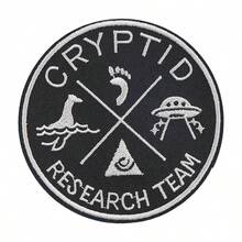 RHUAGYP 1件裝「Cryptid Research Club」標語與UFO刺繡貼布，圓形黑白設計燙貼貼花，適合DIY衣物裝飾 - 多色 - 查看 7