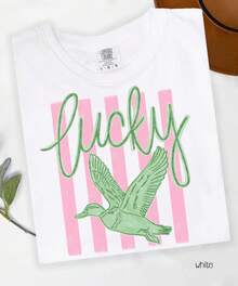 Lucky Duck T-Shirt, Preppy Coastal Graphic Tee, Coastal Beach Shirt, Coastal Vibe, Vacation Summer Outfits For Women 100 Percent Cotton Baggy Graphic - 白色 - 查看 1