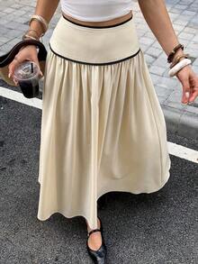 Falda Midi Plisada Negra de Color Sólido para Mujer BADHJK, Estilo Casual Simple, para Invierno y Primavera - Albaricoque - Ver 6
