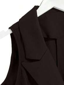 Chaleco de talle con lazo de unicolor elegante para talla grande - Marrón - Ver 3