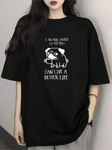 Camisetas Para Mujer AlgodónCamiseta divertida negra para amantes de los perros, diseño original con frase graciosa, algodón suave, estilo relajado, talla única, perfecto para uso diario, regalo ideal para dueños de mascotas, moda casual, trending. mundial 2026 - Negro - Ver 6