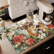 1pc Deer Pattern Printed Absorbent Dish Drying Mat, Espresso Machine Countertop Absorbent Mat, Sink Drain Mat, Soft Faucet Absorbent Mat, Sink Cup Mat, Kitchen & Bathroom Accessories - Multicolor - View 8