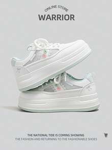 WARRIOR 1 đôi giày thể thao nữ, giày casual cổ thấp màu trắng có lưới. - Bạch Thiên Thanh - Xem 2
