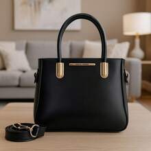 Women's Medium Compact Modern Handbag With Hand Strap, Shoulder Strap, Crossbody, Luxury Premium Quality, Affordable - Black - View 2