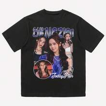 American Style Short Sleeve T-Shirt From The Fashion Brand For Men And Women, From The "Apocalypse" Concert Tour Of Heavyweight R&B Singer 240G, Deng Ziqi. - 黑色 - 查看 12