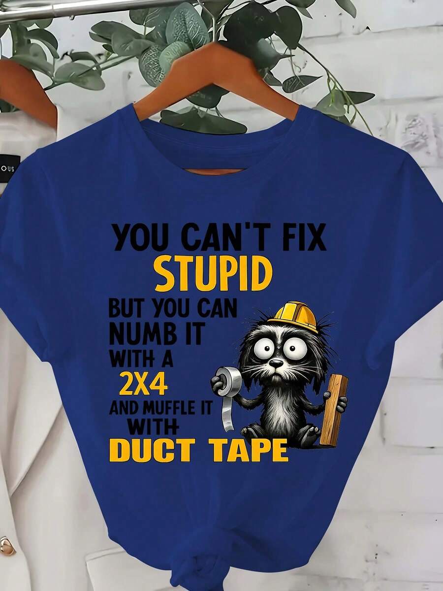 Plus Sizes - Plus Sizes - Women's Plus Size Casual And Printed T-Shirts 0-8XL, Fashionable Base Layer For Everyday Outings, Unique And Suitable For All Seasons, Short Sleeve T-Shirts Available In Multiple Colors. You Can't Fix Stupidity - Royal Blue - View 1