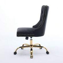 Home Office Chair, Modern Velvet Upholstered Office Chair With Button Tufting And Gold Metal Base, Adjustable Swivel Desk Chair (Black), DE1923BK - 黑色 - 查看 7