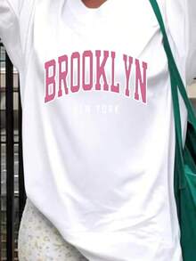 2026 New Fashion Spring/Summer Women's T-Shirt, Round Neck, Pink Letter Print, Short Sleeve, Cool And Casual Summer Shirt, Cotton And Ice Silk. 100% Cotton. - 白色 - 查看 4