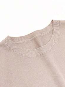 Camiseta de punto de manga corta de unicolor y peso ligero para mujer, top de verano minimalista en rojo - Rosa marrón - Ver 5