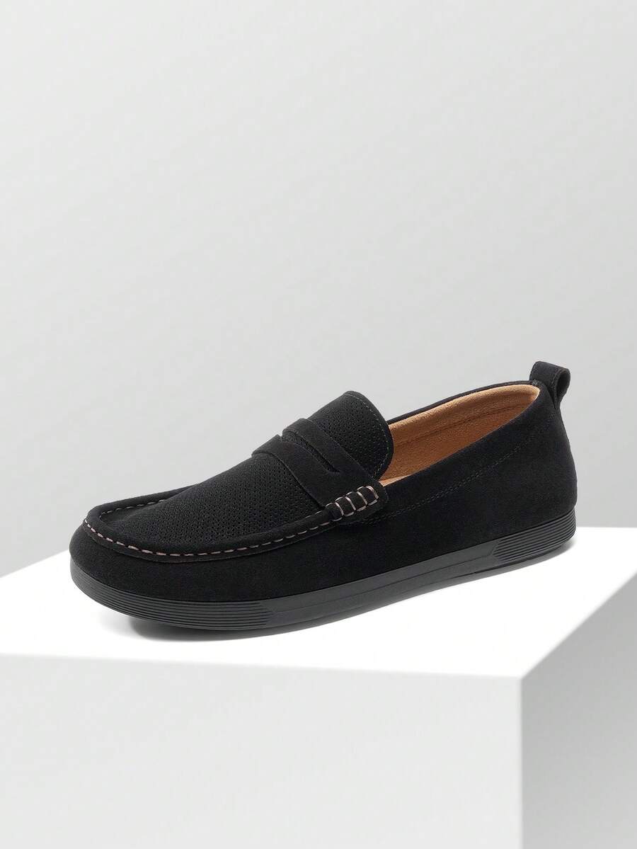 Men's Penny Loafers Suede Leather Moccasins Casual Driving Shoes Slip-On Lightweight Comfortable Shoes - 黑色 - 查看 1