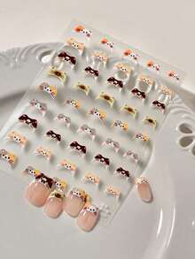 Cute Cat Face French Tip Nail Stickers, 1 Sheet 5D Self-Adhesive Kitten Pattern Nail Decals, Kawaii Cartoon Cat Head Nail Art Decor For Girls & Cat Lovers DIY Manicure - Multicolor - View 7
