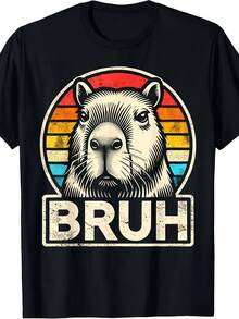 Funny Capybara Meme T-Shirt | Vintage 80s Retro Inspired Graphic Tee With Capybara Face And Rainbow Design - Unisex Casual T-Shirt For Men And Women - 220 G/M² Heavyweight - Crew Neck, Regular Fit, All Seasons Wear - 黑色 - 查看 8