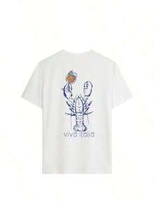 ropa de mujer  Camiseta de manga corta con cuello redondo y estampado de cocotero para mujer, estilo casual de verano, corte holgado, top moderno para uso diario y vacaciones, color blanco. - Blanco - Ver 4