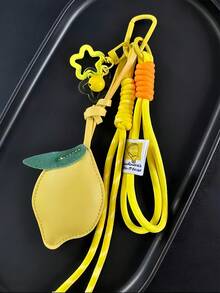1 pezzo Portachiavi in pelle PU a forma di limone, Portachiavi con campanellino colorato, Portachiavi in lega di zinco con anello a D e corda in nylon colorata, Accessorio di moda casual da donna, Adatto per borse a tracolla, borse a mano, zaini, chiavi d'auto, regalo per insegnanti per la laurea 2026 - Multicolore - Visualizzare 4