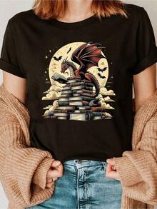 Camiseta de lector de libros y amante de libros con diseño de dragón - Negro - Ver 6