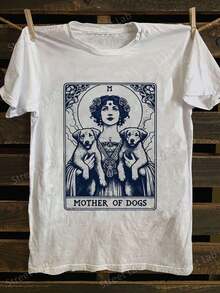Camiseta de cuello redondo para mujeres de talla grande, camiseta retro con diseño gráfico de "Dog Mom" para hombres, suave, de corte regular, manga corta, diseño divertido de inspiración vintage con arte de "Dog Mom", lavable a máquina, camiseta estampada casual, enviada desde EE. UU.S., Ropa cómoda para todas las estaciones, Camiseta para amantes de las mascotas. - Blanco - Ver 7