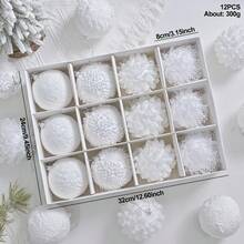 12pcs White Christmas Balls, 3.15 Inch Each, With Various Textures And Shapes, Essential For Holiday Decoration, Perfect For Christmas Tree, Holiday Party And Creating A Charming Atmosphere - 12pcs - View 1