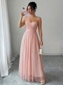 Elenzya Vestido elegante y romántico sin mangas con cuello halter, cintura con lazo y falda en línea A. Adecuado para bodas, fiestas y reuniones - Rosa coral - Ver 5
