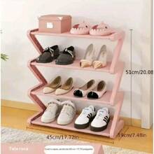 Scarpiera a 4 livelli a forma di Z, soluzione per lo stoccaggio delle scarpe facile da montare, organizer impilabile per casa, soggiorno e camere da letto - Rosa - Visualizzare 3