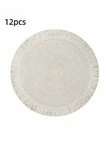 2pcs/8pcs 15-Inch Round Paper Woven Tassel Placemat, Heat Resistant Table Mat, Hotel & Restaurant Tableware Decor, Living Room Dining Table Decoration Anti-Slip Pad, Suitable For Home Gatherings, Wedding Parties - Tassel Woven Placemat - View 42
