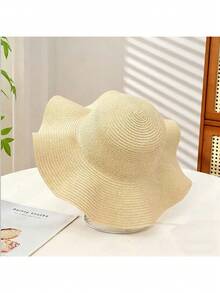 1 chiếc mũ mùa hè nhỏ nhắn, thoáng mát, kiểu dáng sóng lớn, vành rộng, mũ chống nắng ngoài trời, kiểu Hàn Quốc, mũ chống nắng đi biển thường ngày. - nhiều màu - Xem 6